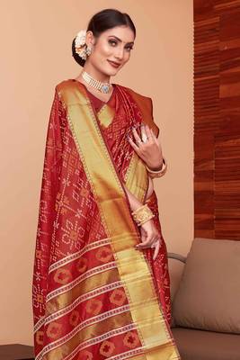 Red Woven Art Silk Saree With Blouse 5