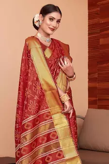 Red Woven Art Silk Saree With Blouse