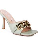 Mint Quilted High Heeled Slide Sandals