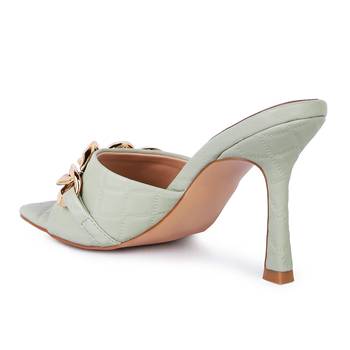 Mint Quilted High Heeled Slide Sandals 3