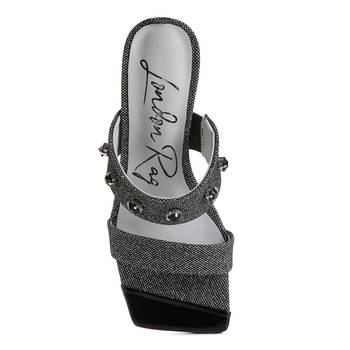 Black Diamante Adorned Glitter Sandals 4