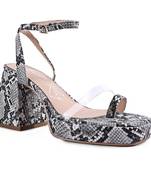 Black Snake Pattern Block Heeled Sandals