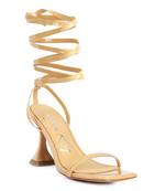 Nude Strappy Tie Up Spool Heel Sandals