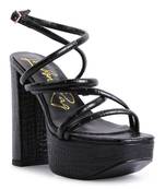 Black Strappy Platform Chunky High Heels
