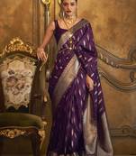 Purple Woven Silk Blend Saree With Blouse