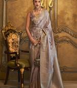 Grey Woven Silk Blend Saree With Blouse