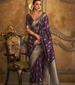 Wine Woven Silk Blend Saree With Blouse