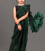 Bollywood Lycra Readymade Kids Green Saree With Black Blouse 