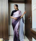 WINE PRINTED READY TO WEAR SATIN SAREE WITH BLOUSE