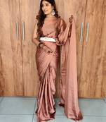 BRWON PLAIN READY TO WEAR RANGOLI SILK SAREE WITH BLOUSE