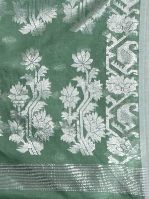 Green Blended Cotton Woven Abstract Print Cotton Saree 5