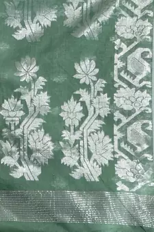 Green Blended Cotton Woven Abstract Print Cotton Saree