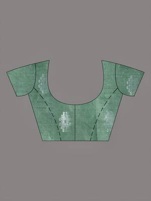 Green Blended Cotton Woven Abstract Print Cotton Saree 6
