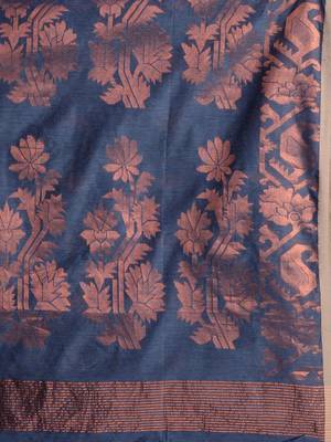 Aegean Blue Cotton Blend Handwoven Saree With Zari Woven Floral And Paisley 5
