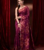 Magenta Cotton Blend Handwoven Saree With Zari Woven Floral And Paisley