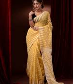 Yellow Silk Cotton Handwoven Jamdani Saree With Woven Designs And Motifs