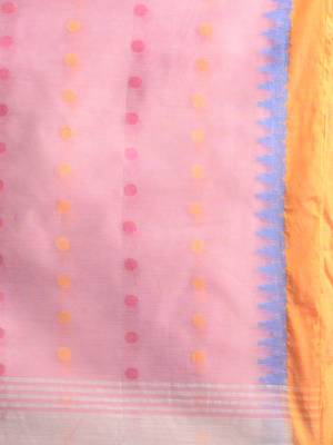 White Cotton Handspun Saree With Jamdani Weave And Temple Borders 5