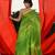Green Cotton Blend Handwoven Saree With Geometric Motifs And Zari Stripes