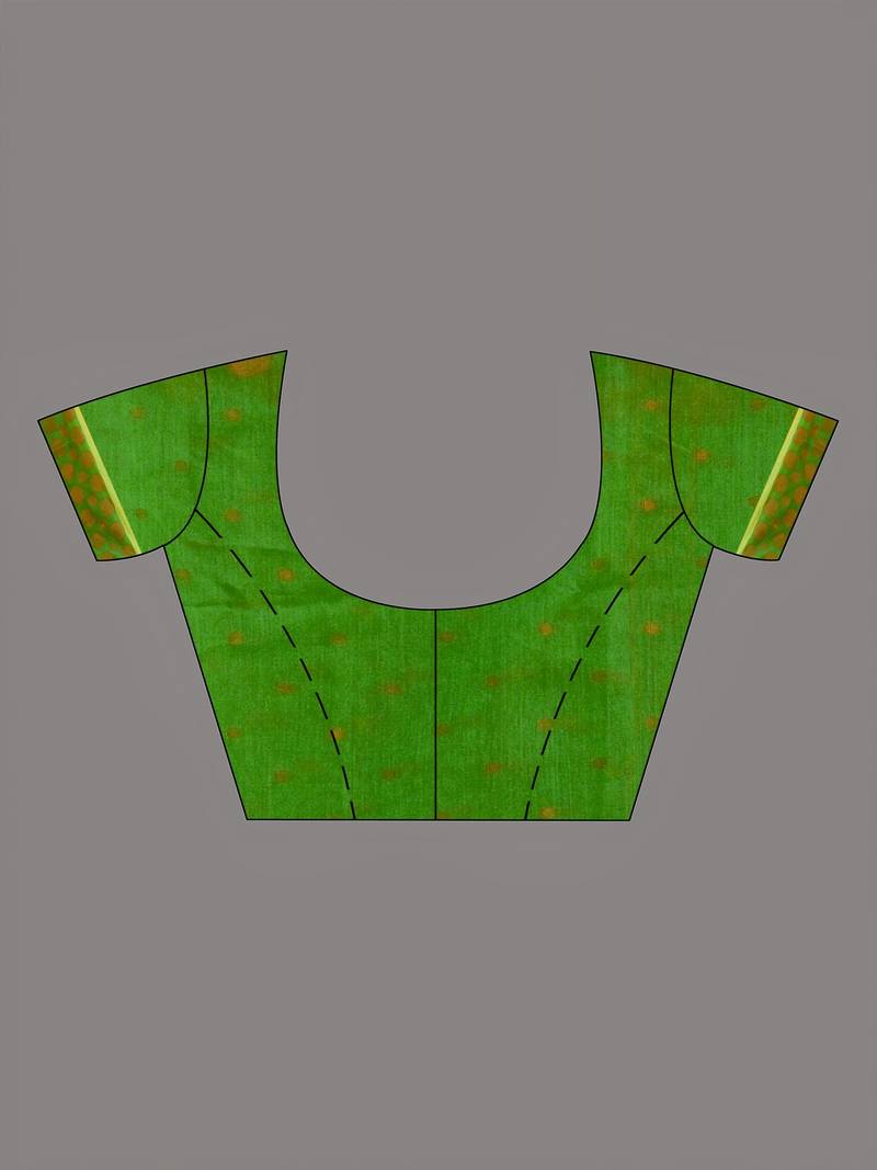 Green Cotton Blend Handwoven Saree With Geometric Motifs And Zari Stripes