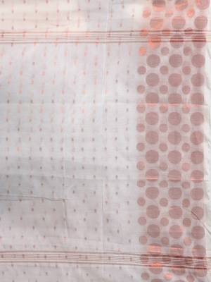 White Cotton Blend Handwoven Saree With Geometric Motifs And Zari Stripes 5