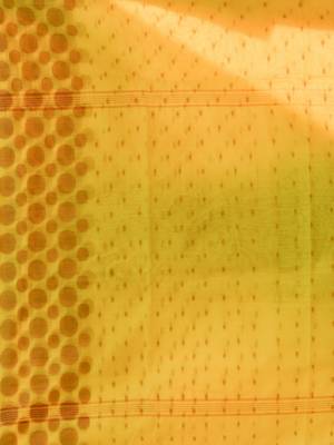 Yellow Cotton Blend Handwoven Saree With Geometric Motifs And Zari Stripes 5