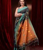 Grey Cotton Handspun Saree With Woven Floral Motifs