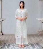 Ivory Georgette Floral Embroidered Straight Kurta Set