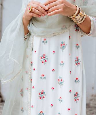 Ivory Georgette Floral Embroidered Straight Kurta Set 6