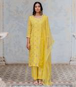 Moss Green Georgette Floral Embroidered Straight Kurta Set