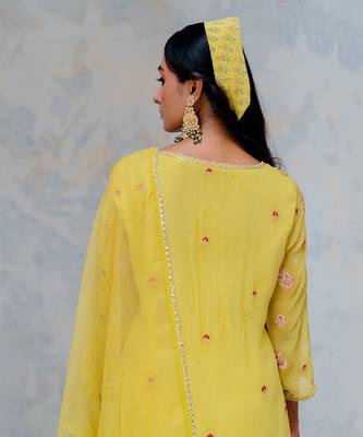 Moss Green Georgette Floral Embroidered Straight Kurta Set 3