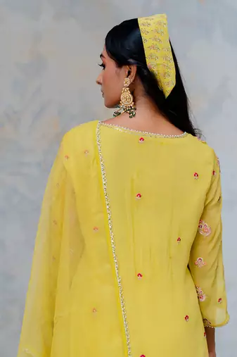 Moss Green Georgette Floral Embroidered Straight Kurta Set