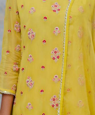 Moss Green Georgette Floral Embroidered Straight Kurta Set 4