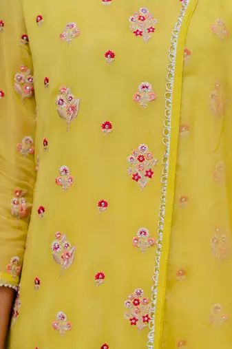 Moss Green Georgette Floral Embroidered Straight Kurta Set