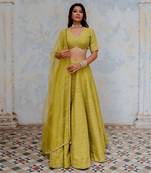 Moss Green Silk Printed And Embroidered Lehenga Set