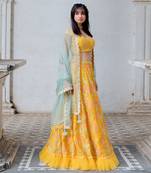 Mustard Satin Organza Embroidered Lehenga Set
