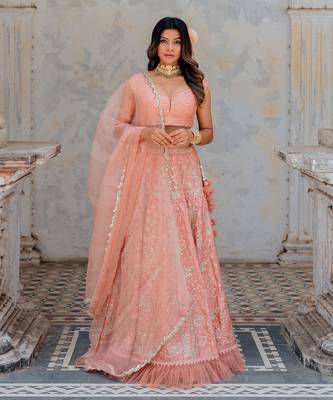 Blush Satin Organza Embroidered Lehenga Set 1