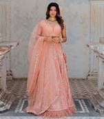 Blush Satin Organza Embroidered Lehenga Set