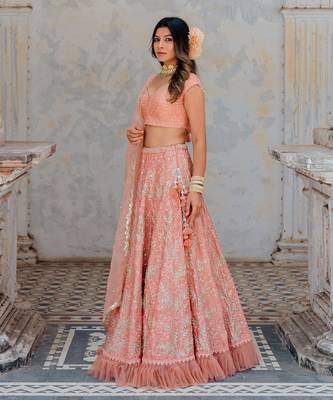 Blush Satin Organza Embroidered Lehenga Set 2