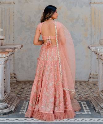 Blush Satin Organza Embroidered Lehenga Set 3