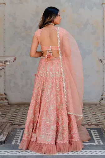 Blush Satin Organza Embroidered Lehenga Set