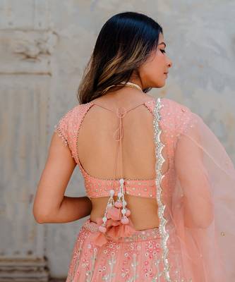 Blush Satin Organza Embroidered Lehenga Set 4