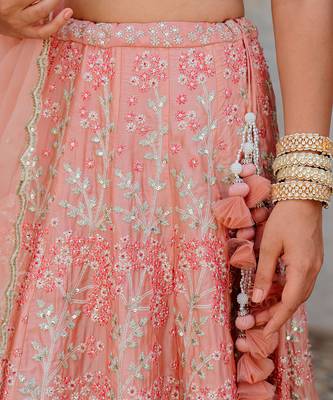 Blush Satin Organza Embroidered Lehenga Set 6
