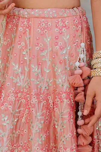Blush Satin Organza Embroidered Lehenga Set