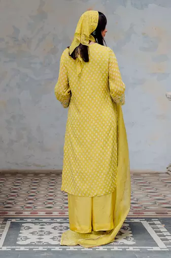 Moss Green Chanderi Embroidered Straight Kurta Set