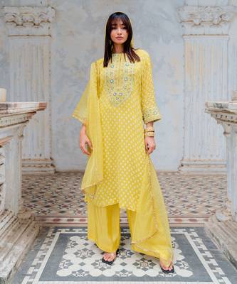Moss Green Chanderi Embroidered Straight Kurta Set 4