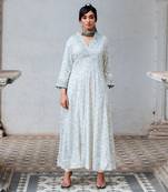 Ivory Printed And Embroidered Flared Tunic Set