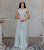 Ivory Georgette Tiered Skirt With Draped Dupatta Set