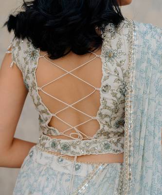 Ivory Georgette Tiered Skirt With Draped Dupatta Set 4