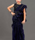 Bollywood Lycra Readymade Kids Blue Saree With Black Blouse