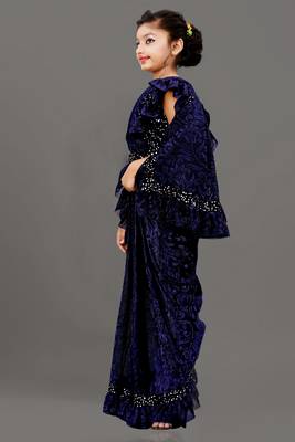 Bollywood Lycra Readymade Kids Blue Saree With Black Blouse 2